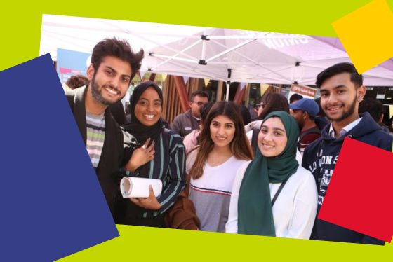 Welcome fun smiling students with EGI student identity branding