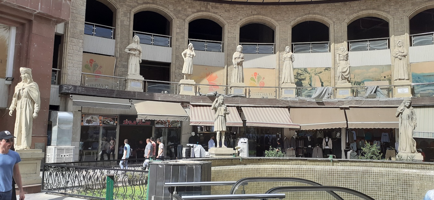 Statues of Kurdish historical female figures outside a market in Hawler. 