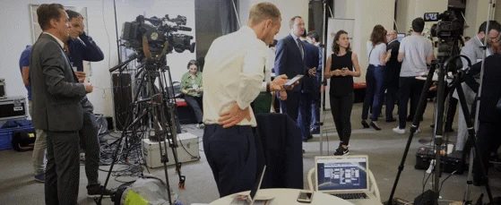 News teams assembled at the EU referendum announcement