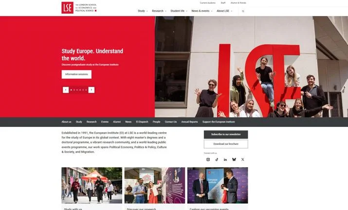 Decorative image: European Institute homepage demonstrating a department landing page.