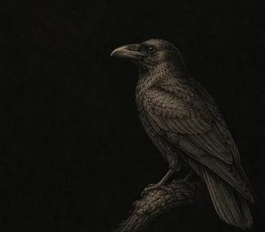 Dark grey bird sitting on a perch.