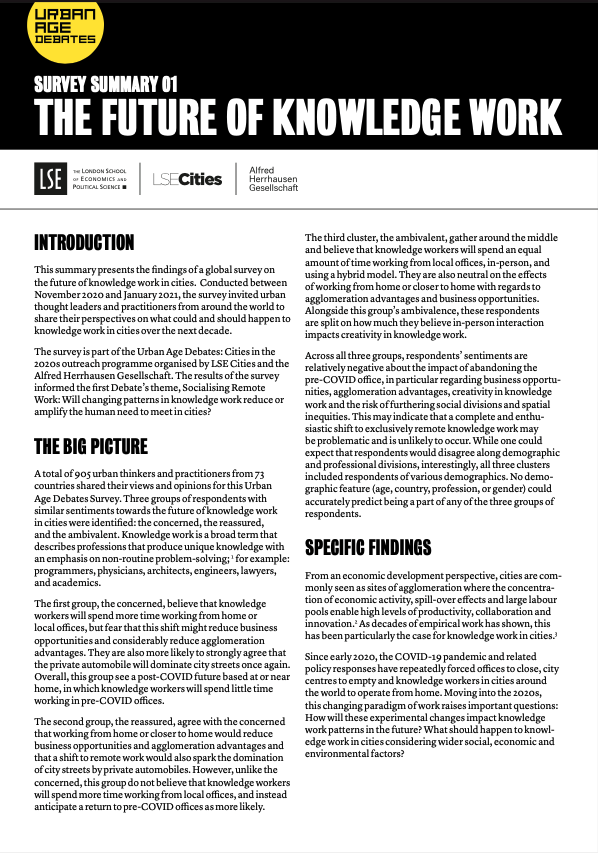 Front cover of the LSE Cities Urban Age Survey Summary - the Future of Knowledge Work