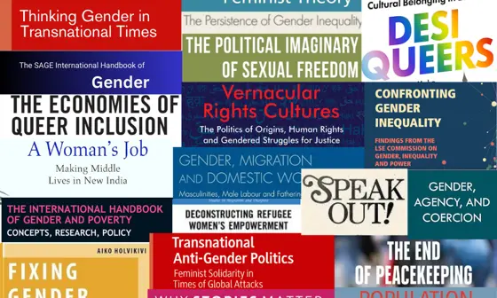 Collage of book titles published by the Department of Gender Stduies