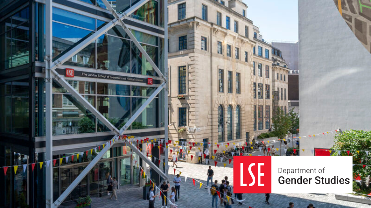 LSE campus in the sun with LSE Gender log in the corner 