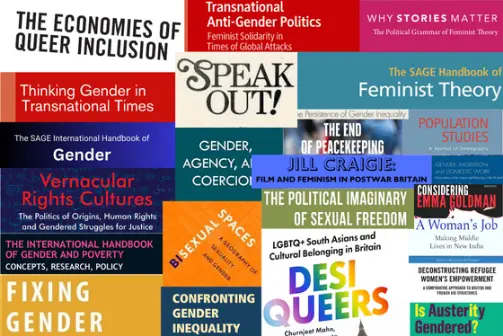 Collage of books published by the Department of Gender Studies