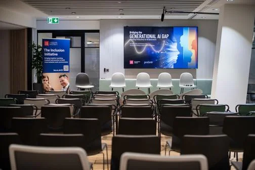 Event space in the shard set up for a panel discussion