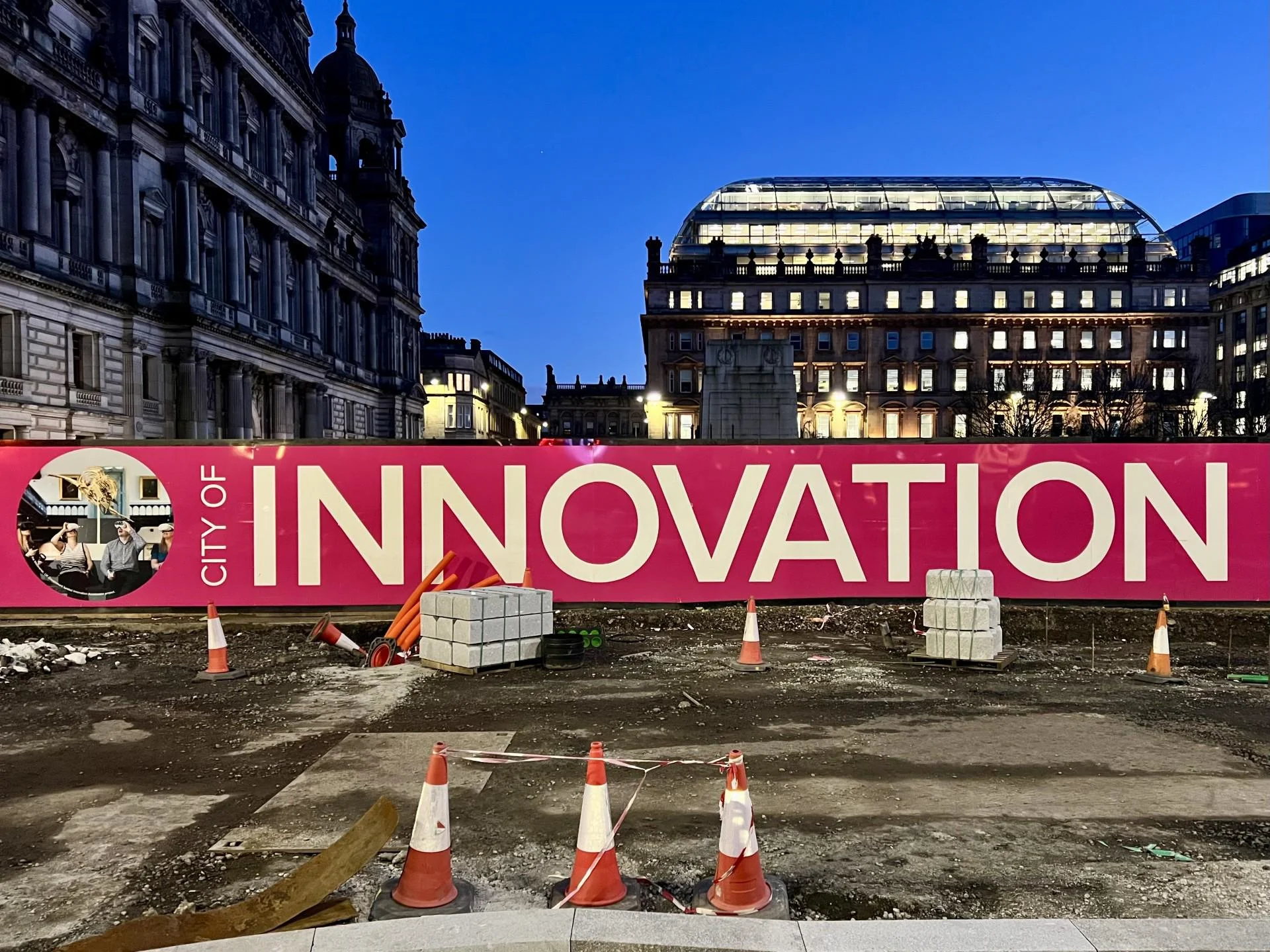 Large "Innovation" sign in Glasgow city centre
