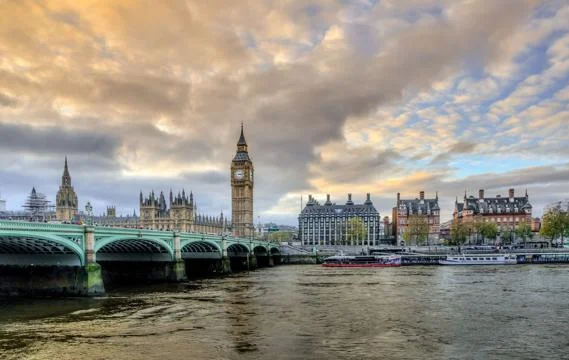 A view of London featuring Tower Bridge, Big Ben and the Houses of Parliament