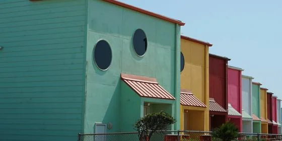 Row of multi-coloured houses