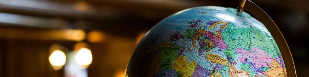 A picture of a globe showing Europe and Russia.