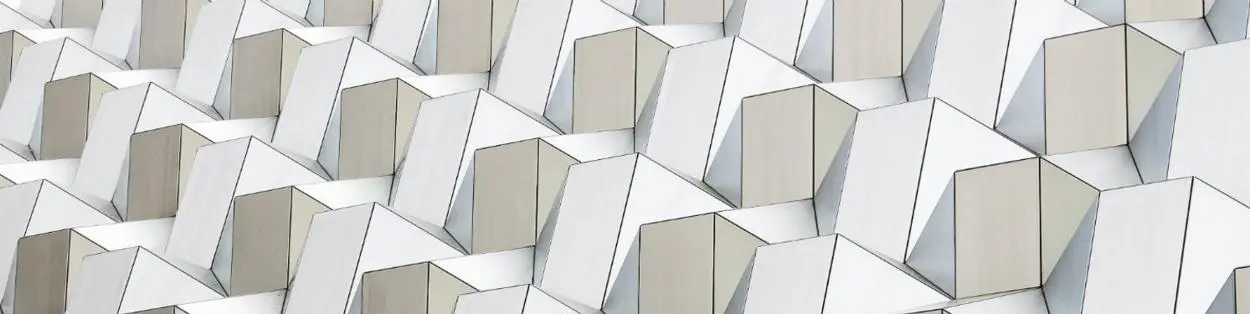 An abstract design of white shapes.