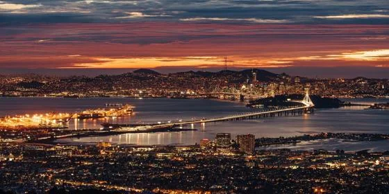 California Berkeley skyline at night across the bay