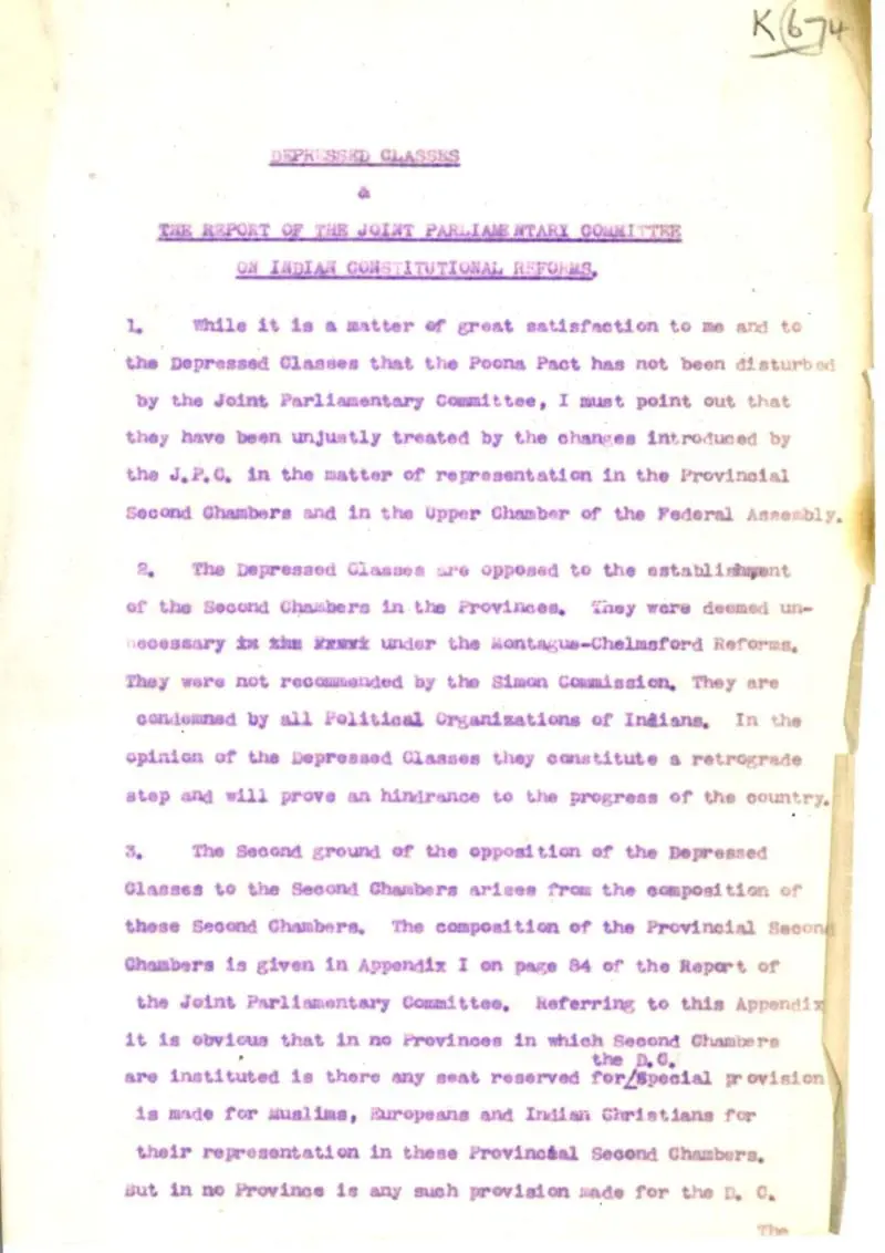 Ambedkar’s statement on the Depressed Classes, from Lansbury/24, LSE Library