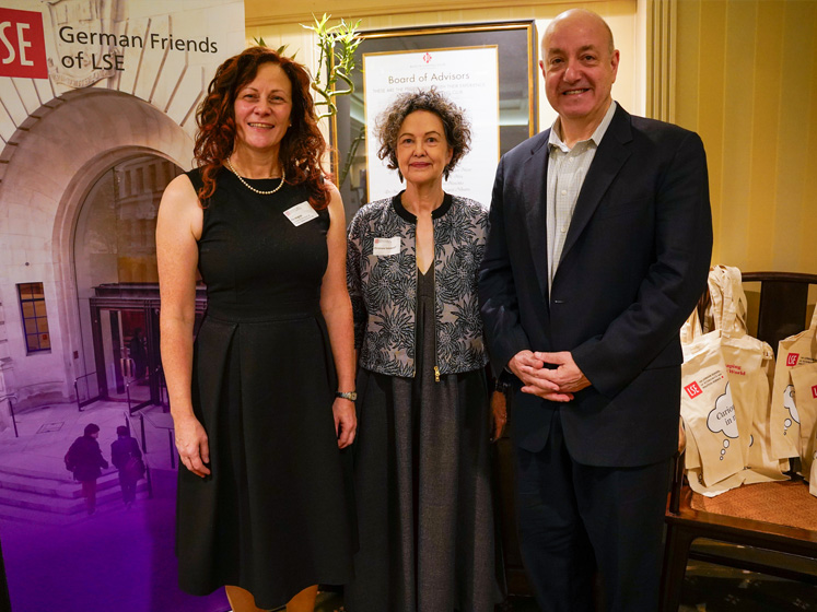 Pia Wagner stands with Lady Christiane Dahrendorf and LSE President Larry Kramer. Credit: Marie Eberhardt