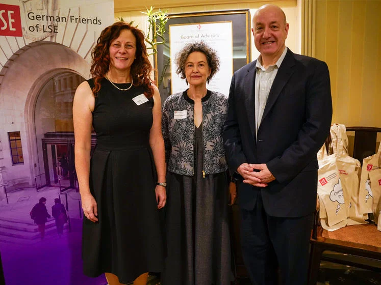Pia Wagner stands with Lady Christiane Dahrendorf and LSE President Larry Kramer. Credit: Marie Eberhardt