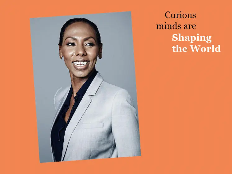 Orange graphic featuring an image of Nima Elgabir and the text "Curious minds are shaping the world"