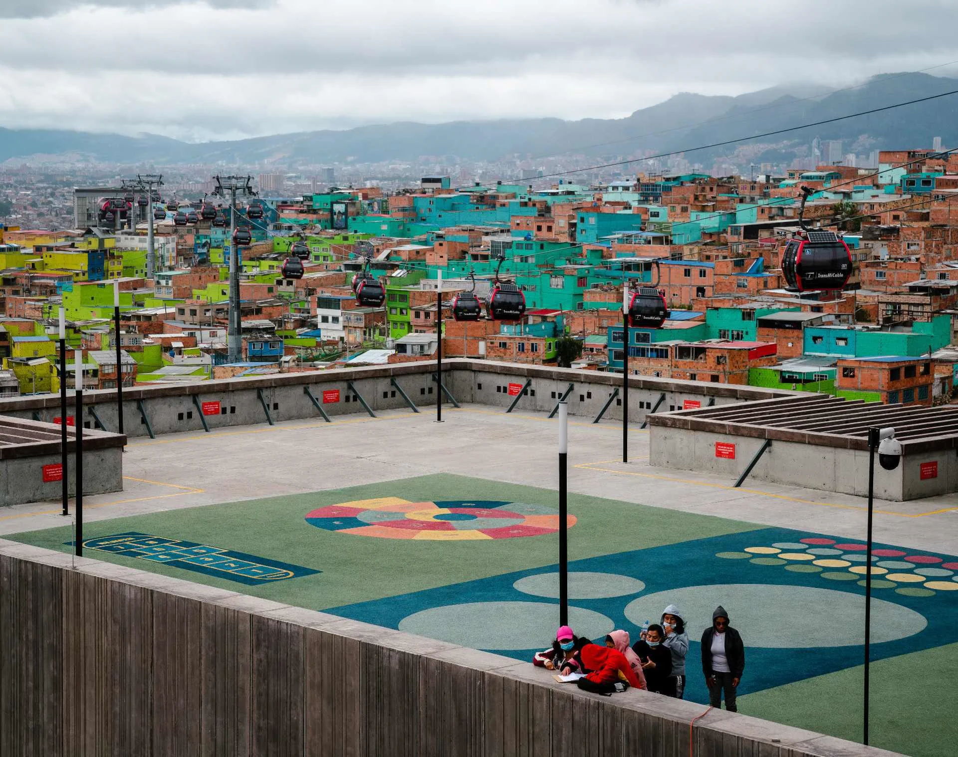 A rooftop playground with Bogota city as backdrop
