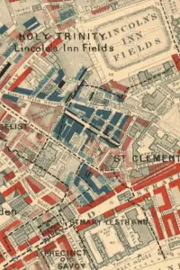 A small section of a colourful map showing the area around Lincoln's Inn Fields.