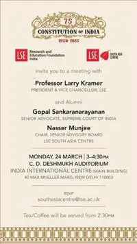 Graphic for an event celebrating the history of the Indian Constitution