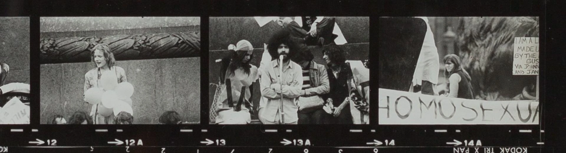 Three photos of a protest in Trafalagar Square on a contact sheet