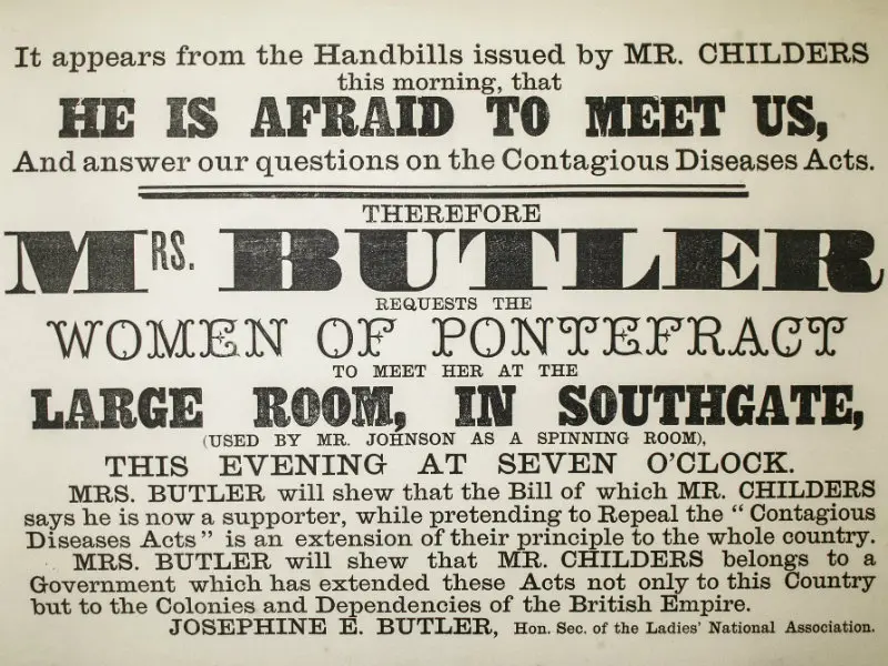 Josephine Butler poster addressing the women of Pontefract