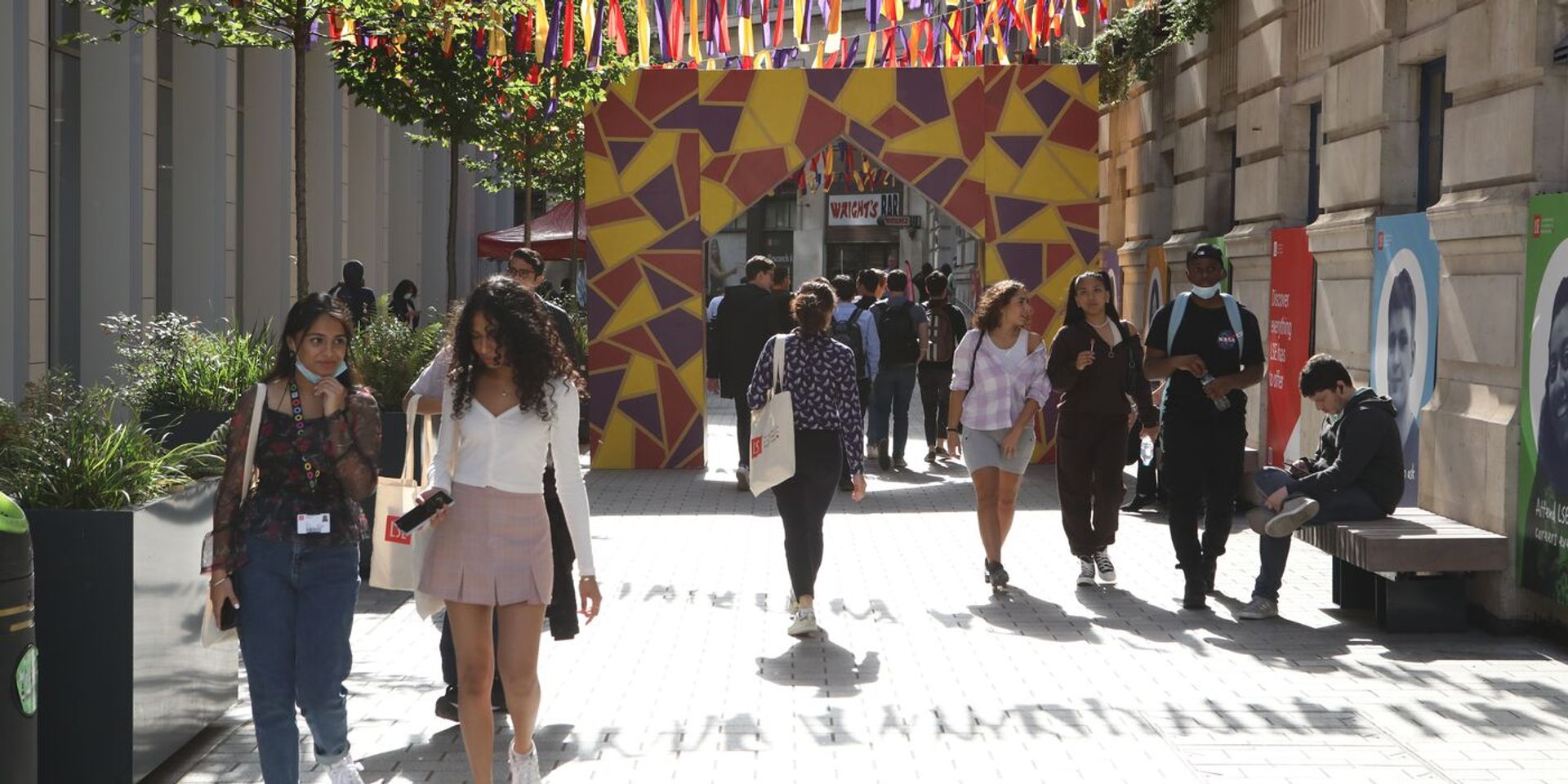 Students walking on campus during welcome week