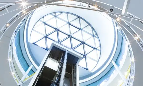 The LSE Library lift shaft, stairs and dome.
