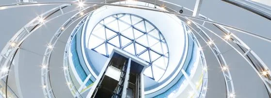 The LSE Library lift shaft, stairs and dome.