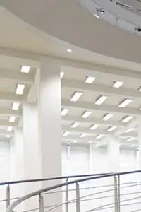 The stairs in the Library from the ground floor going upwards.