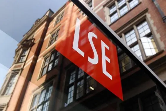 The LSE logo reflected in a window