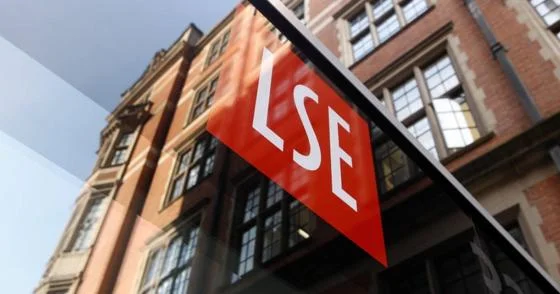 The LSE logo reflected in a window