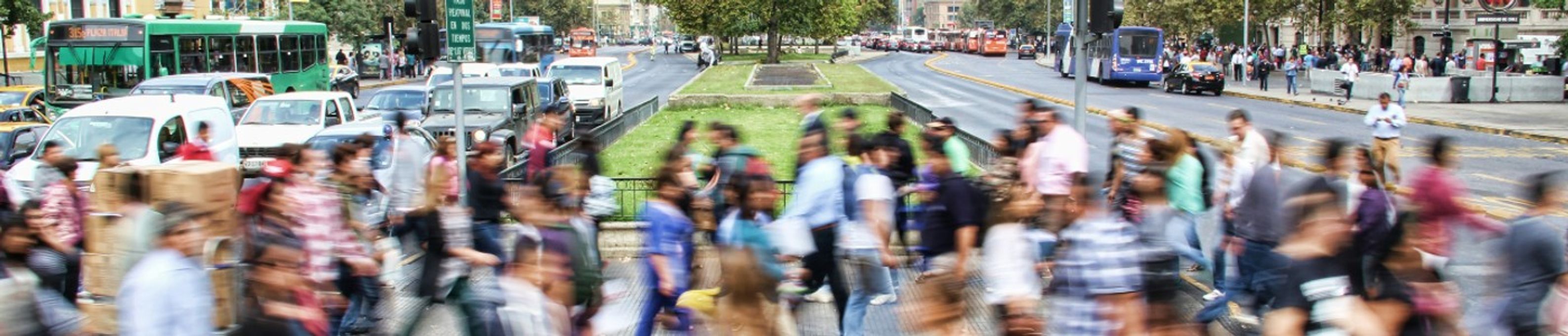 a busy pedestrian crossing in Santiago de Chile