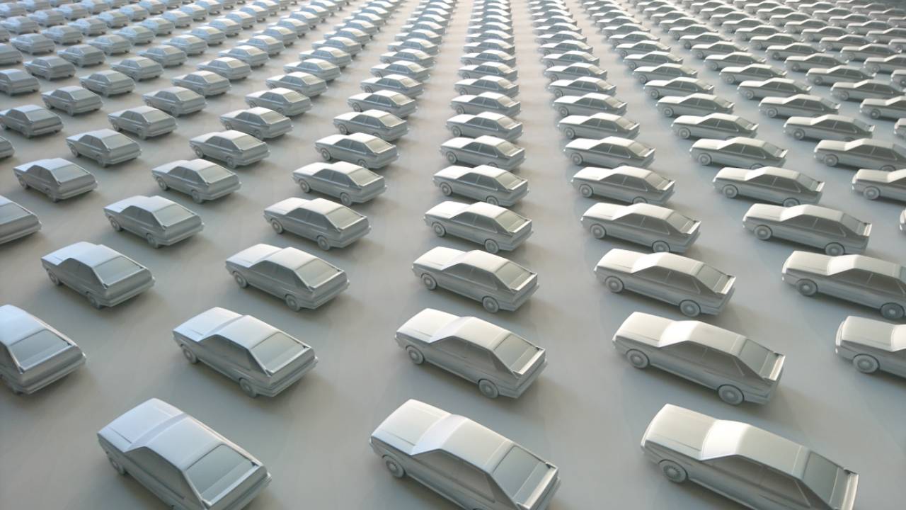 futuristic cars in rows