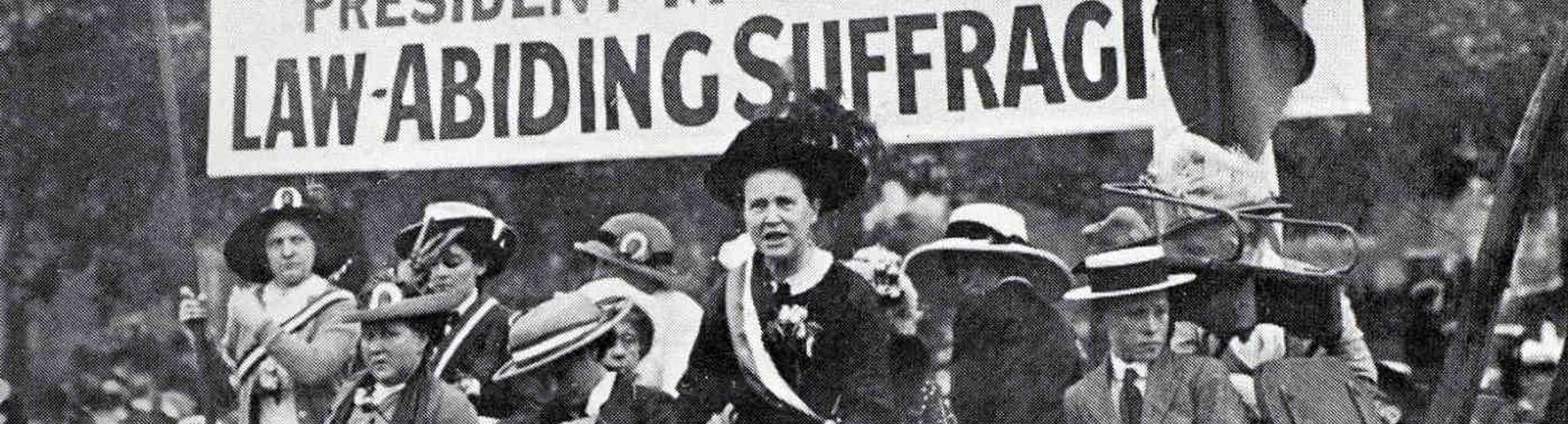 Millicent Fawcett at Hyde Park in London talking to a crowd of suffrage supporters.