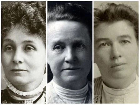 A collage of portraits of 3 leading suffrage campaigners.