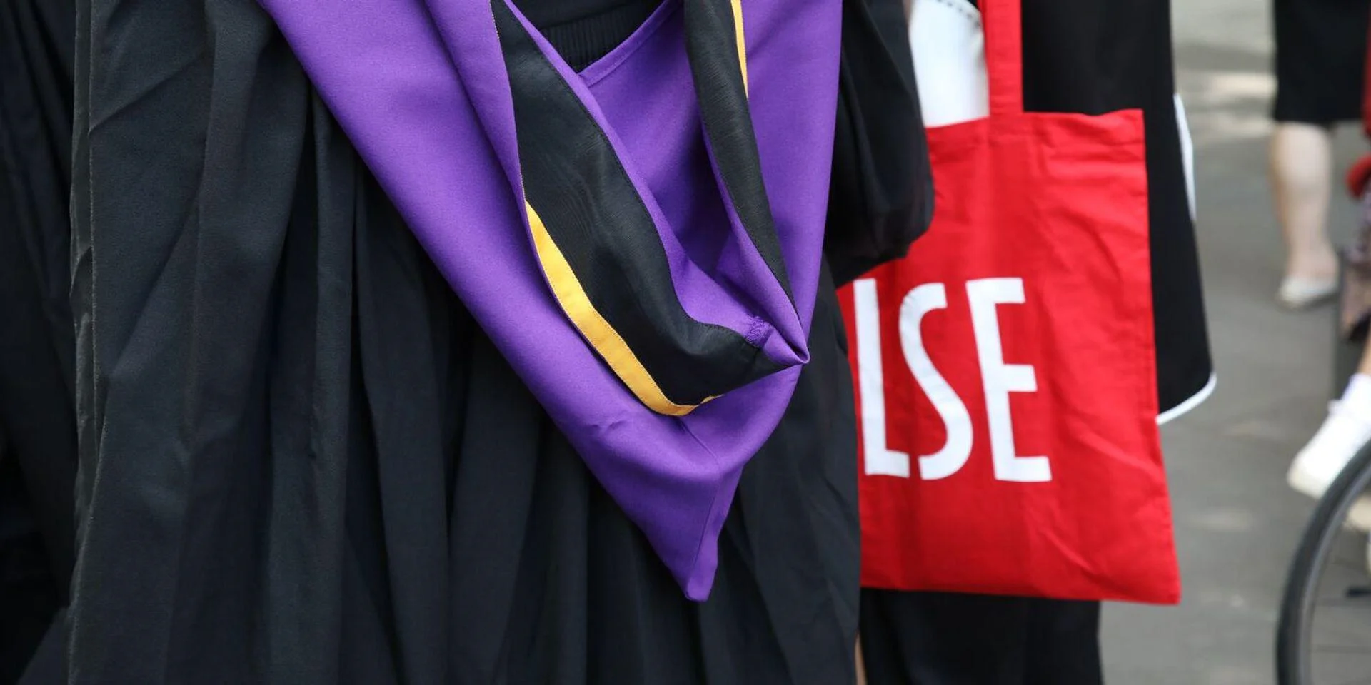LSE graduation gown and tote bag