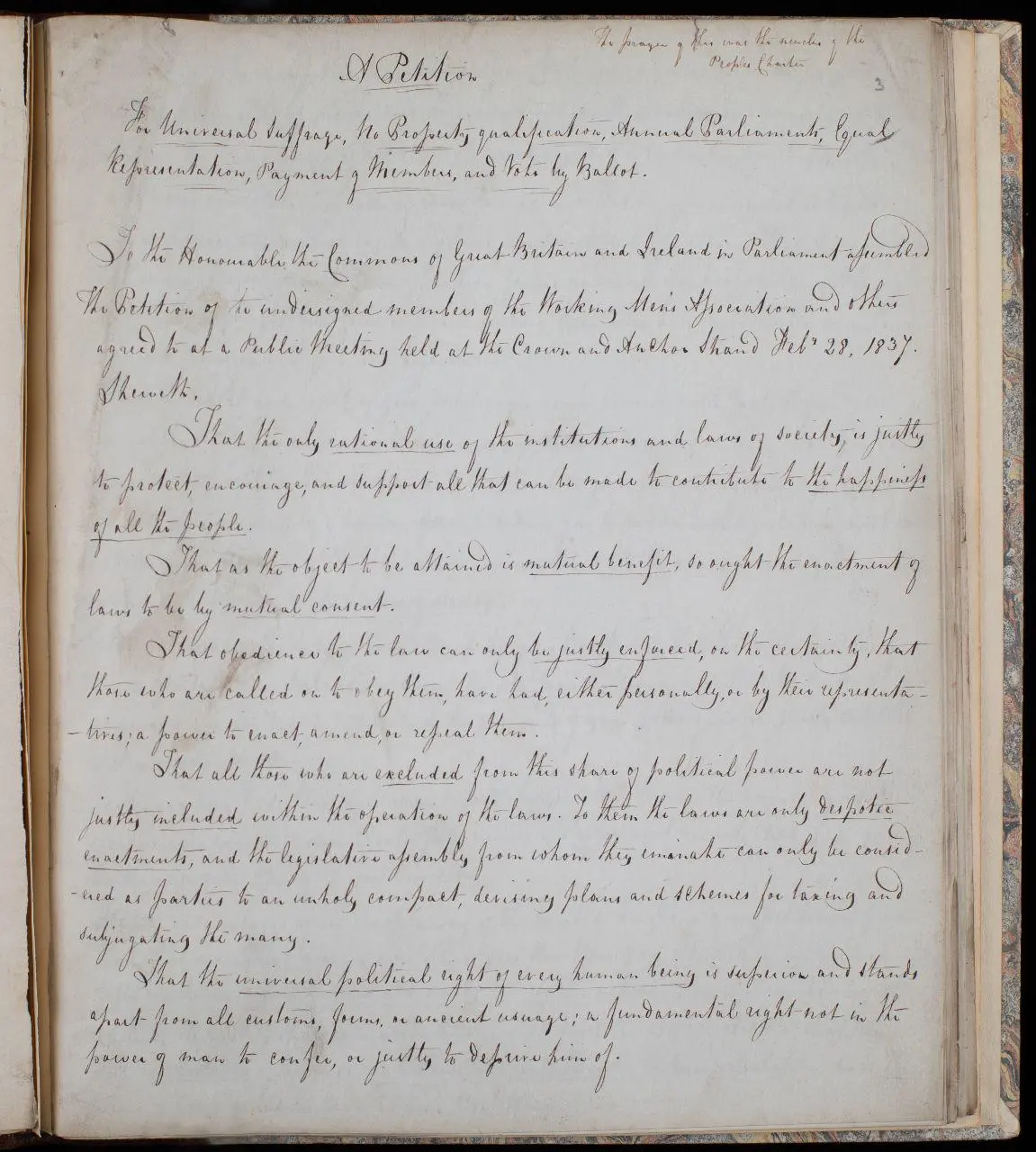 A handwritten page with the title "A petition".
