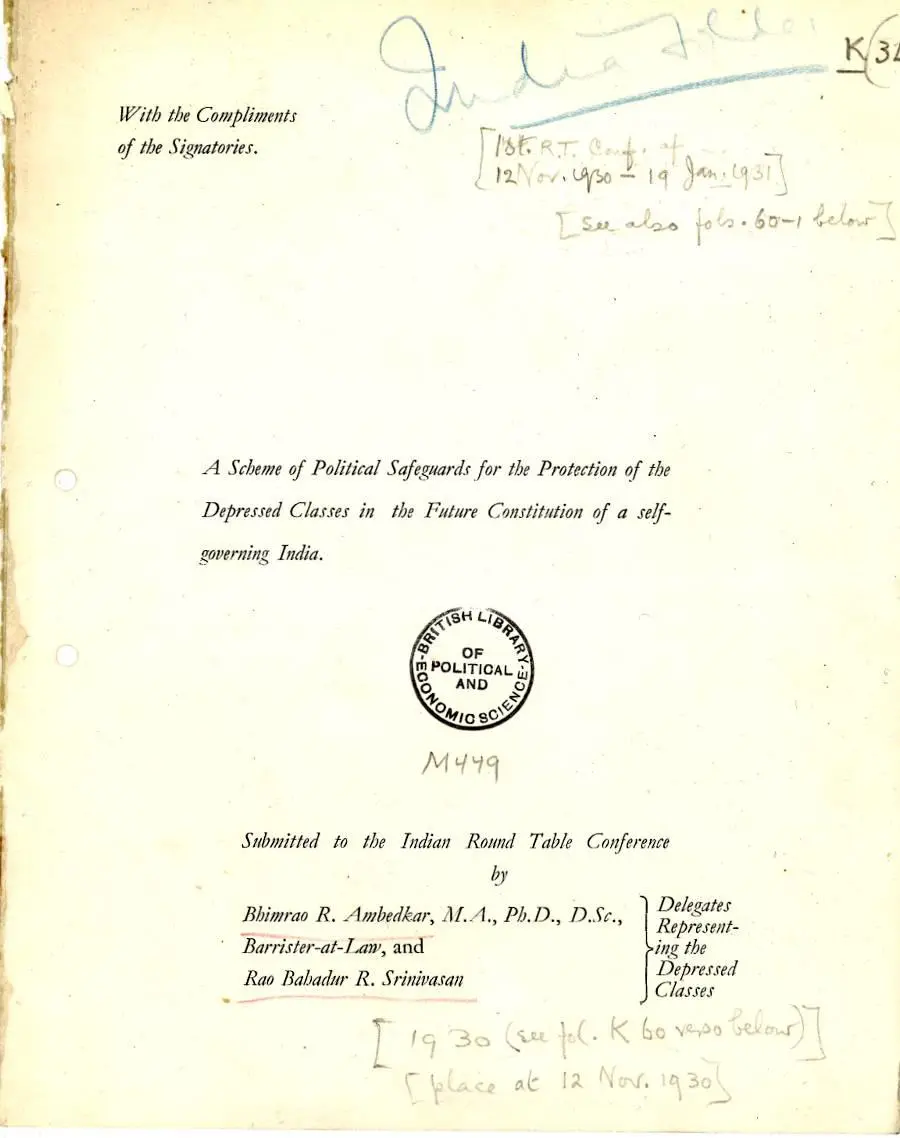 Front cover of A scheme of Political Safeguards for the Protection of the Depressed Classes in the Future Constitution of a self-governing India