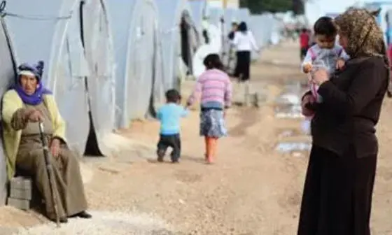 Refugees in a temporary camp
