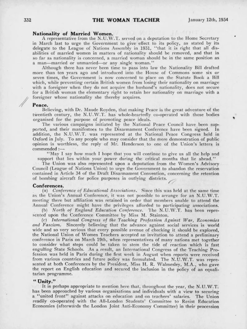 An extract from Woman's Teacher 12 January 1934