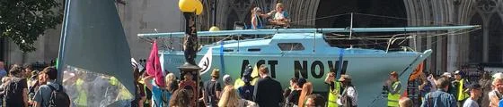 Extinction rebellion protesters outside the Royal Courts of Justice