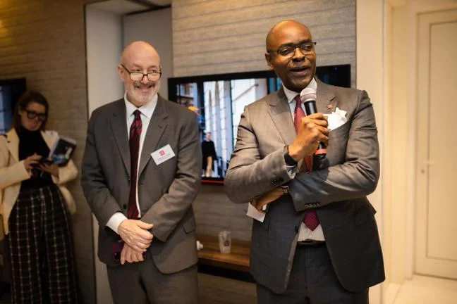 Larry smiles while listening to Bolaji Balogun speak during our event in Lagos