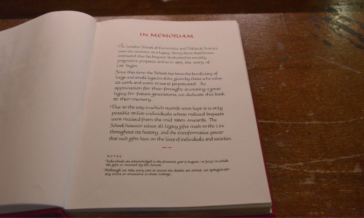 In Memoriam page in the legacy book