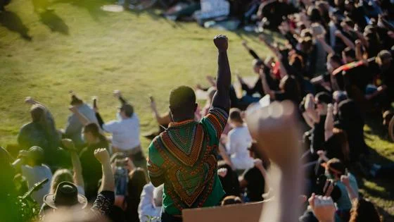 Man with fist in the air