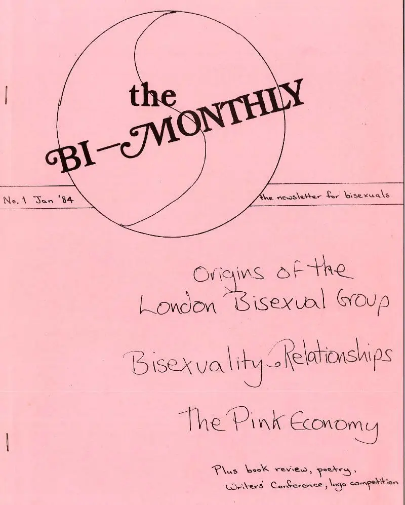 Front cover of the Bi-Monthly: newsletter for bisexuals, 1984