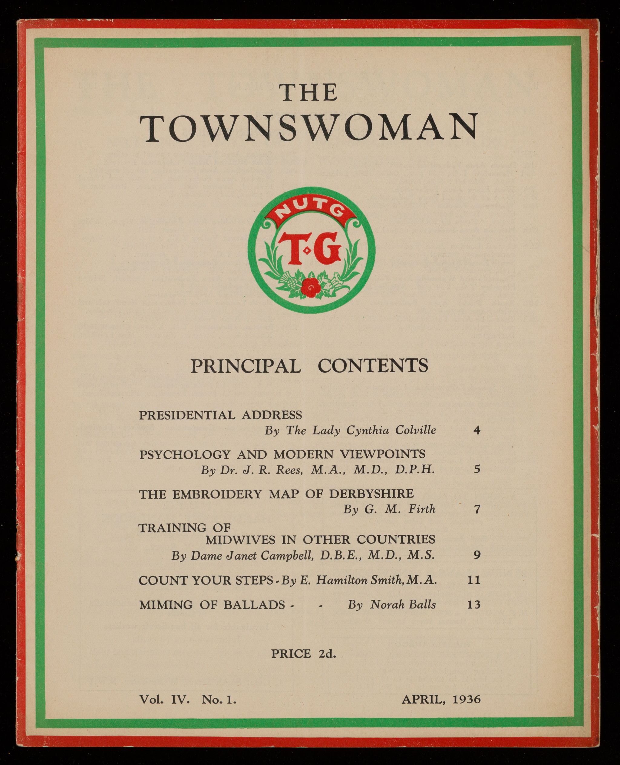 A front cover of The Townswoman journal Vol 4. No.1 1936
