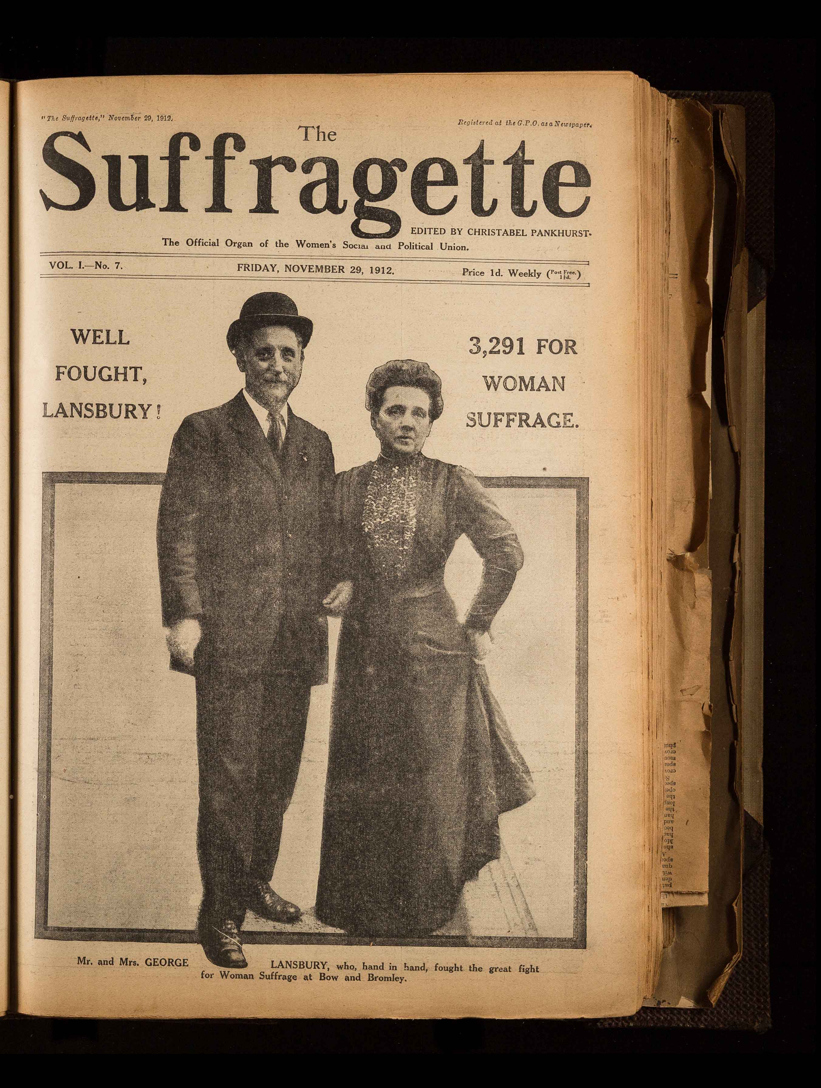 Front cover of The Suffragette featuring Lansbury and his wife