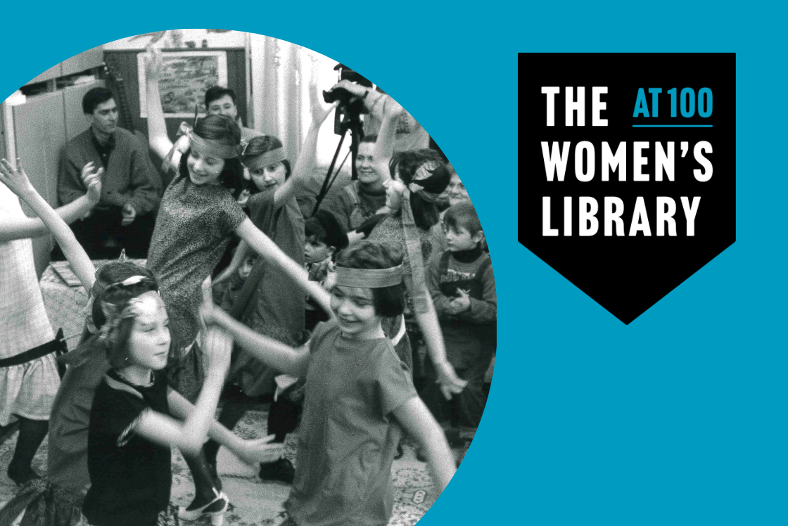 Youngsters dressed in costumes and dancing around a room