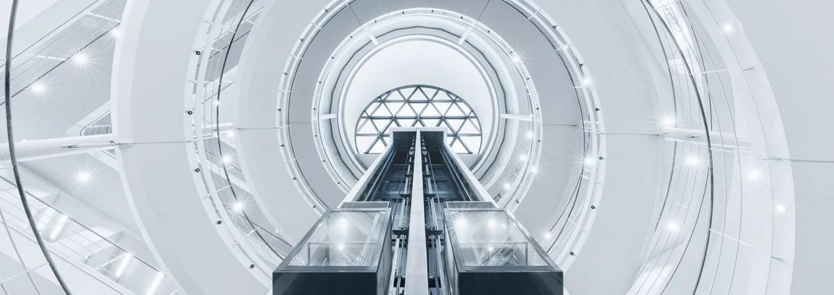 LSE Library stairs, lifts and dome from below