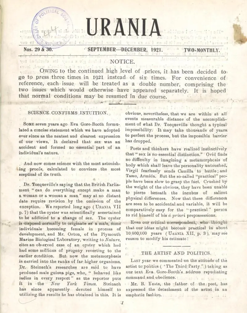 First page of an issue of Urania